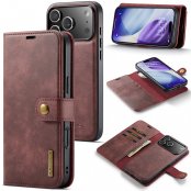 DG.MING 2-i-1 magnetisk plånboksfodral i rött för iPhone 17 Pro Max med avtagbart skal