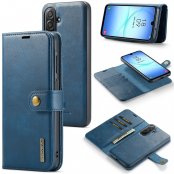 DG.MING 2-in-1 magnetiskt plånboksfodral Samsung Galaxy A17 blå – helhetsvy med innehåll