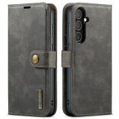 DG.MING 2-in-1 Magnet Wallet fodral brun för Samsung Galaxy S25 FE – framsida och baksida