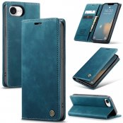 CaseMe Slim blått plånboksfodral för iPhone 16e – framsida och baksida
