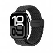 Apple Watch Series 11 med svart elastiskt vävt nylonarmband 42mm