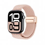 Apple Watch 45mm Series 9 med elastiskt vävt nylonarmband i rosa färg
