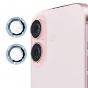 Glitter Linsskydd iPhone 16 Blå
