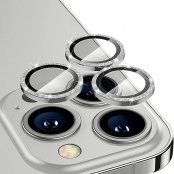 Glitter Linsskydd iPhone 16 Pro Max Silver