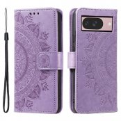 Lila mandala läderfodral med handledsrem för Google Pixel 10