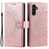 Läderfodral med mandala-mönster i roséguld för Samsung Galaxy A26 med handledsrem