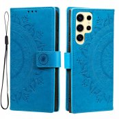 Läderfodral Mandala Samsung Galaxy S26 Ultra blå – baksida och framsida med stängd flärp
