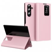 Läderfodral Smart View rosa till Samsung Galaxy Z Fold 7 med vikbart ställ och fönsterfunktion