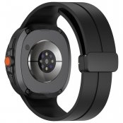 Samsung Galaxy Watch 8 44mm med svart magnetiskt silikonarmband, vy bakifrån med sensor