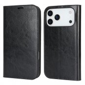 Mobilfodral i svart läder till iPhone 17 Pro Max – framsida och baksida