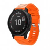 Garmin Fenix 5S med orange silikonarmband – framsida