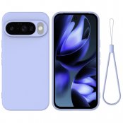 Lila silikonskal till Google Pixel 10 med handledsrem