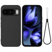 Silikonskal i svart för Google Pixel 10 med handledsrem