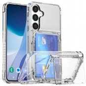 Transparent skal med kortfack till Samsung Galaxy S26 – visning framifrån med telefon