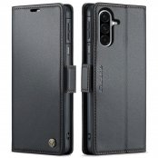 CaseMe Slim svart plånboksfodral till Samsung Galaxy A17 – stängt och öppet