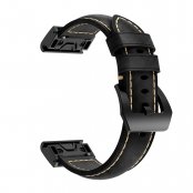 Äkta svart läderarmband till Garmin Fenix 6X med klassisk spännesdesign