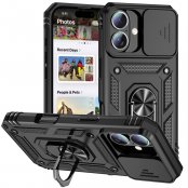 Hybridskal iPhone 16 Ring + Kameraskydd Svart