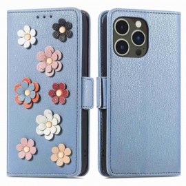 Köp iPhone 14 Pro Plånboksfodral Blommor Blå Online