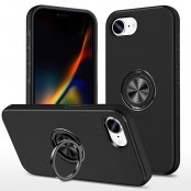 iPhone 17e svart skal med magnetisk ringhållare – framsida och baksida