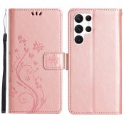 Köp Läderfodral Fjärilar Samsung Galaxy S23 Ultra Roséguld Online