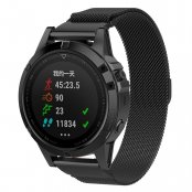 Garmin Fenix 7 Pro med svart Milanese loop armband i rostfritt stål