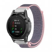 Garmin Fenix E 47mm med rosa nylonarmband sett framifrån