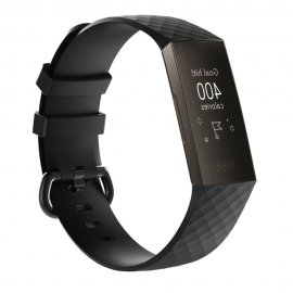Techhuset Silikonarmband Fitbit Charge 3/4 Svart bild på framsidan av armbandet tillsammans med klockan