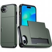 Grönt iPhone 17e skal med kortfack – slitstarkt mobilskal med kortförvaring