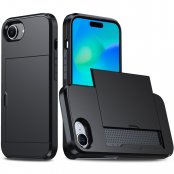 Svart iPhone 17e skal med kortfack – tåligt mobilskal med plats för kort