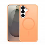 Orange Dux Ducis Yind MagSafe-skal monterat på Samsung Galaxy S26