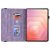 Öppet Samsung Galaxy Tab S11 fodral med kortfack och fjärilsmotiv i lila