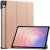 Samsung Galaxy Tab S11 med rosa Tri-fold fodral i stativläge