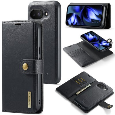 DG.MING 2-i-1 plånboksfodral Google Pixel 9a i svart läder med avtagbart magnetiskt skal