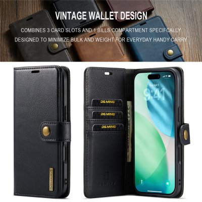 Öppen vy av DG.MING wallet case för iPhone 17 Air i svart läderdesign