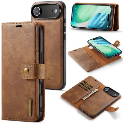 DG.MING magnetiskt plånboksfodral i cognac för iPhone 17 Air med löstagbart skal