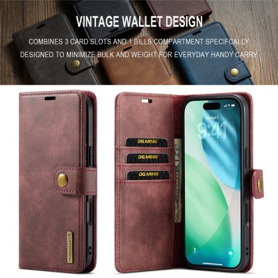 Plånboksfodral i rödbrun läderlook med magnetfunktion till iPhone 17 Air