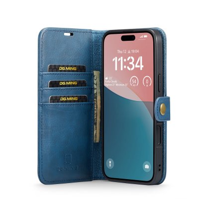 iPhone 17 fodral med kortfack och sedelficka i blå färg