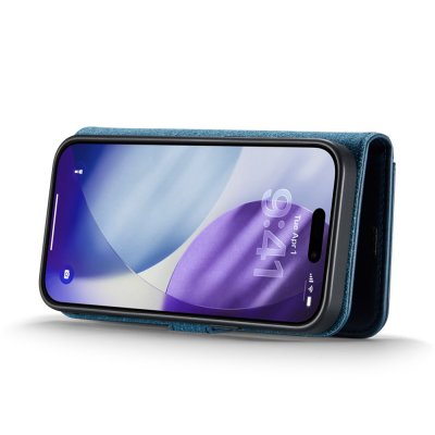 DG.MING plånboksfodral i blått för iPhone 17 Pro Max med avtagbart skal