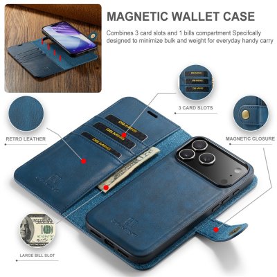 Illustration av magnetfunktioner i DG.MING blå wallet till iPhone 17 Pro Max