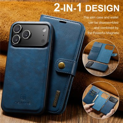 Multifunktionell 3-i-1-design i blått DG.MING magnetplånboksfodral till iPhone 17 Pro Max