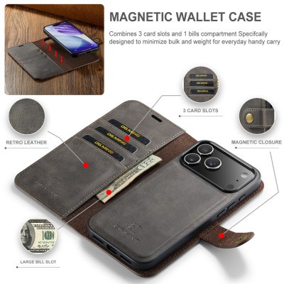 Närbild av magnetisk funktion på DG.MING wallet case iPhone 17 Pro Max brun