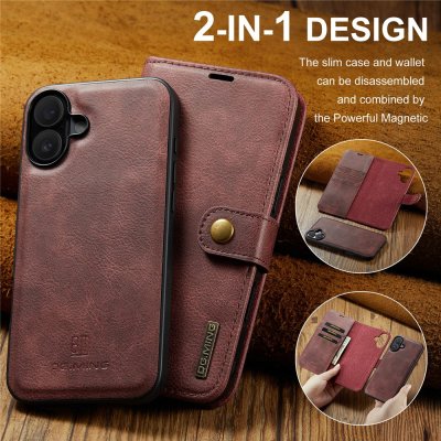 Full funktionalitet hos DG.MING iPhone 17 red wallet – skydd, plånbok och stativ