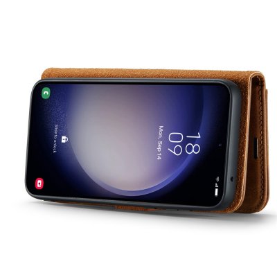 Samsung Galaxy S26 placerad i DG.MING magnet wallet – stående visning