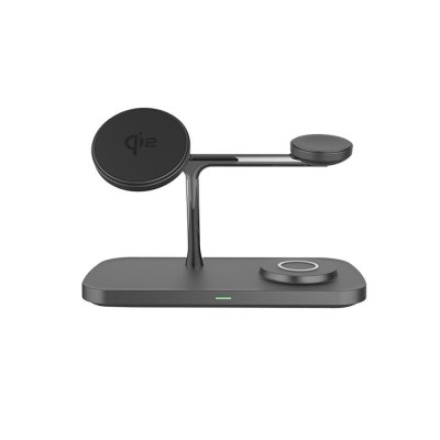 Qi2 laddstation svart med tre laddningsytor för Apple iPhone 15 Pro