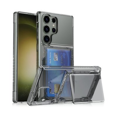 Mobilskal med kortfack och ställ för Samsung Galaxy S26 Ultra – transparent svart
