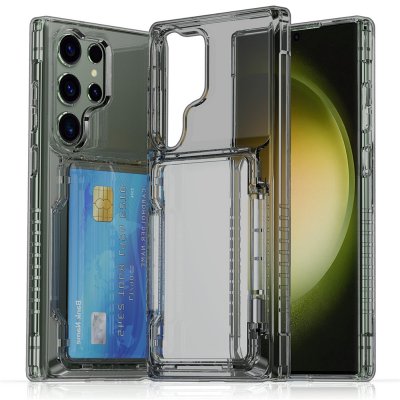 Mobilskal med kortfack och ställ för Samsung Galaxy S26 Ultra – transparent svart