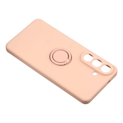 Rosa silikonskal till Samsung Galaxy S26 i matt flytande silikon med ringhållare och förhöjd kamerakant
