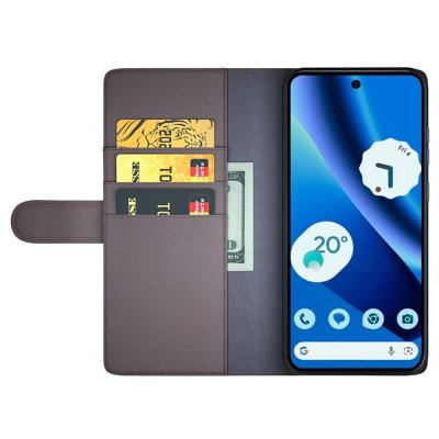 Brunt läderfodral Google Pixel 10a – premium mobilfodral med kortfack och magnetstängning