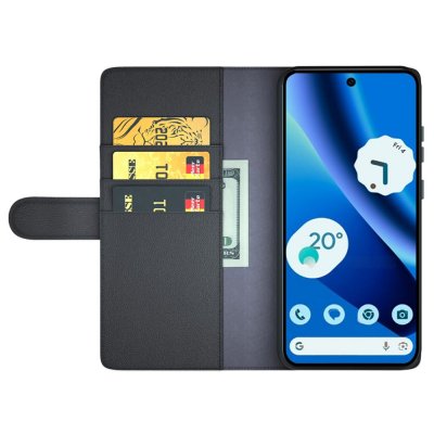 Svart läderfodral Google Pixel 10a – mobilfodral med kortfack och magnetstängning