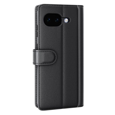 Google Pixel 10a fodral i svart äkta läder – premium plånboksfodral med magnetlås